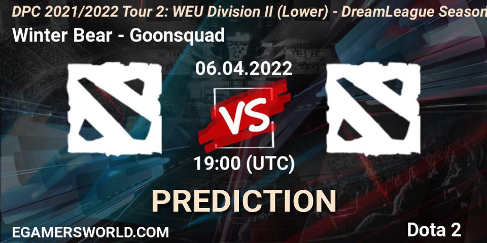 Winter Bear - Goonsquad: прогноз. 06.04.2022 at 19:05, Dota 2, DPC 2021/2022 Tour 2: WEU Division II (Lower) - DreamLeague Season 17