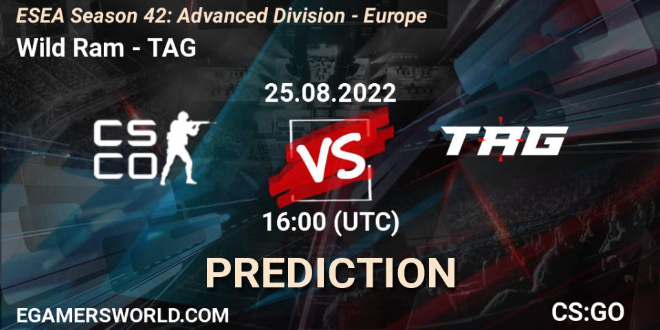 Wild Ram - TAG: прогноз. 25.08.2022 at 16:00, Counter-Strike (CS2), ESEA Season 42: Advanced Division - Europe