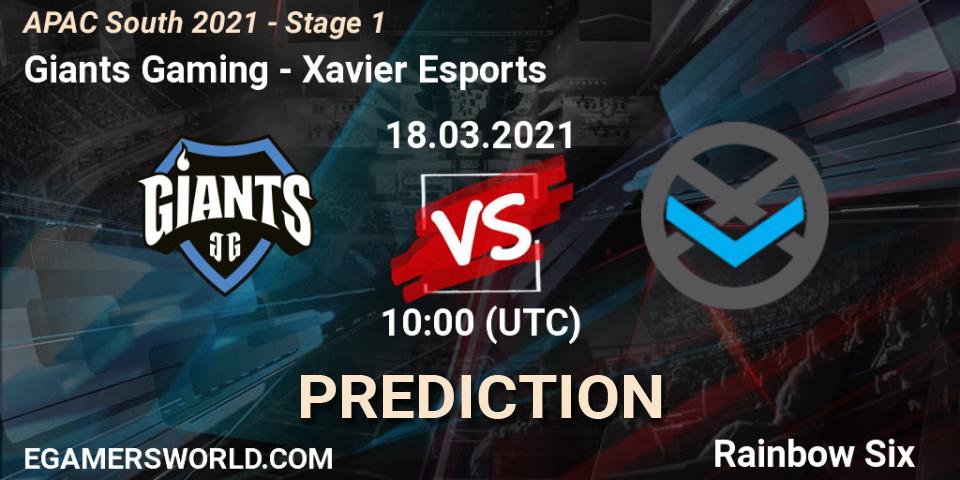 Giants Gaming - Xavier Esports: прогноз. 18.03.21, Rainbow Six, APAC South 2021 - Stage 1