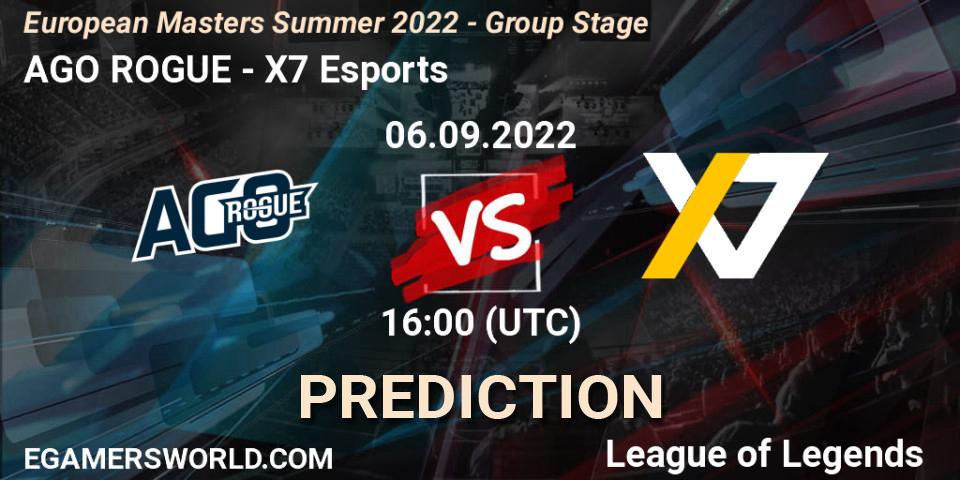 AGO ROGUE - X7 Esports: прогноз. 06.09.22, LoL, European Masters Summer 2022 - Group Stage