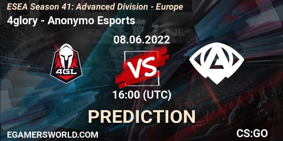 4glory - Anonymo Esports: прогноз. 08.06.2022 at 16:00, Counter-Strike (CS2), ESEA Season 41: Advanced Division - Europe