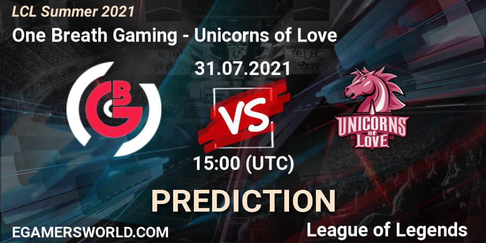 One Breath Gaming - Unicorns of Love: прогноз. 31.07.2021 at 15:00, LoL, LCL Summer 2021