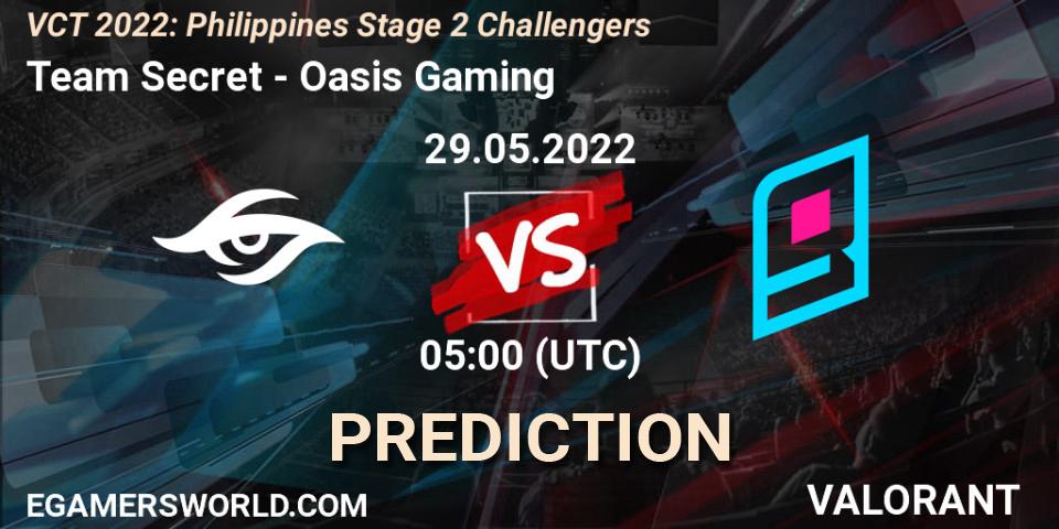 Team Secret - Oasis Gaming: прогноз. 29.05.2022 at 05:00, VALORANT, VCT 2022: Philippines Stage 2 Challengers