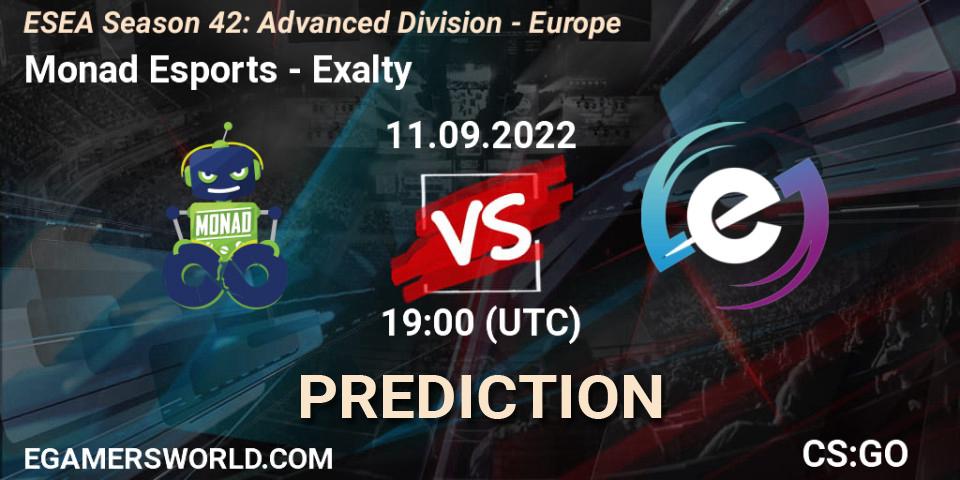 Monad Esports - Exalty: прогноз. 11.09.2022 at 19:00, Counter-Strike (CS2), ESEA Season 42: Advanced Division - Europe