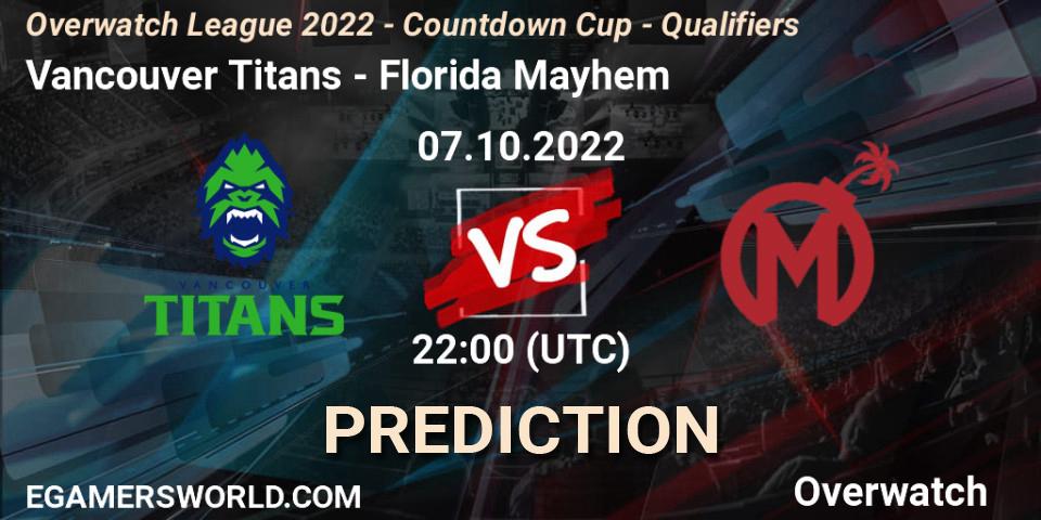 Vancouver Titans - Florida Mayhem: прогноз. 07.10.2022 at 21:35, Overwatch, Overwatch League 2022 - Countdown Cup - Qualifiers