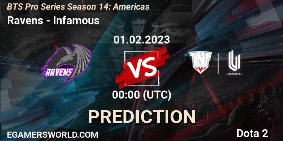 Ravens - Infamous: прогноз. 31.01.23, Dota 2, BTS Pro Series Season 14: Americas