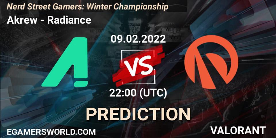 Akrew - Radiance: прогноз. 09.02.2022 at 22:00, VALORANT, Nerd Street Gamers: Winter Championship