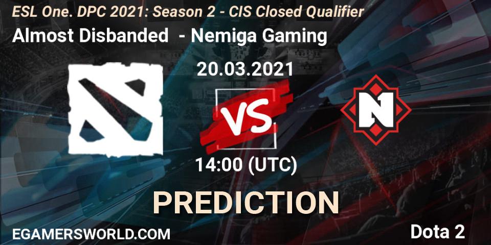 Almost Disbanded - Nemiga Gaming: прогноз. 20.03.2021 at 14:14, Dota 2, ESL One. DPC 2021: Season 2 - CIS Closed Qualifier