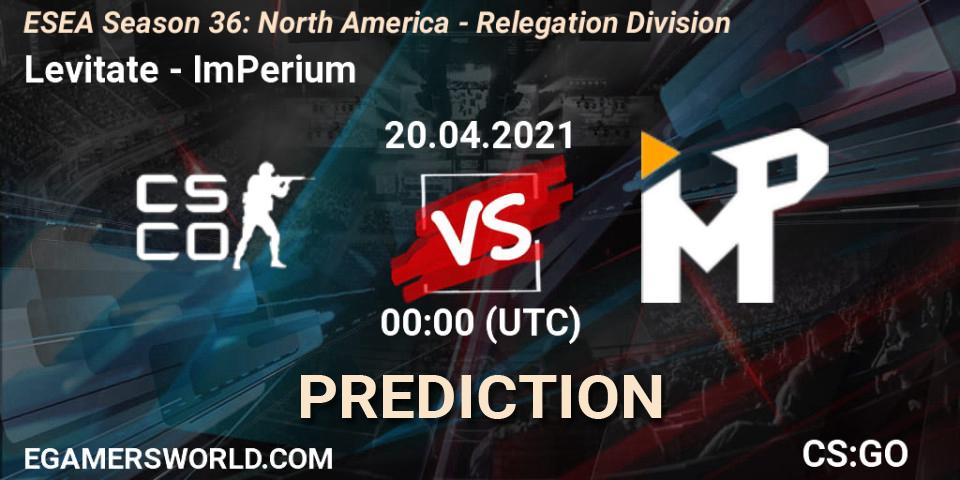Levitate - ImPerium: прогноз. 20.04.2021 at 00:00, Counter-Strike (CS2), ESEA Season 36: North America - Relegation Division