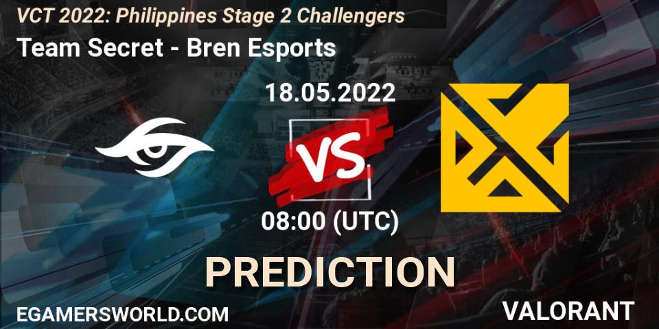 Team Secret - Bren Esports: прогноз. 18.05.2022 at 09:00, VALORANT, VCT 2022: Philippines Stage 2 Challengers