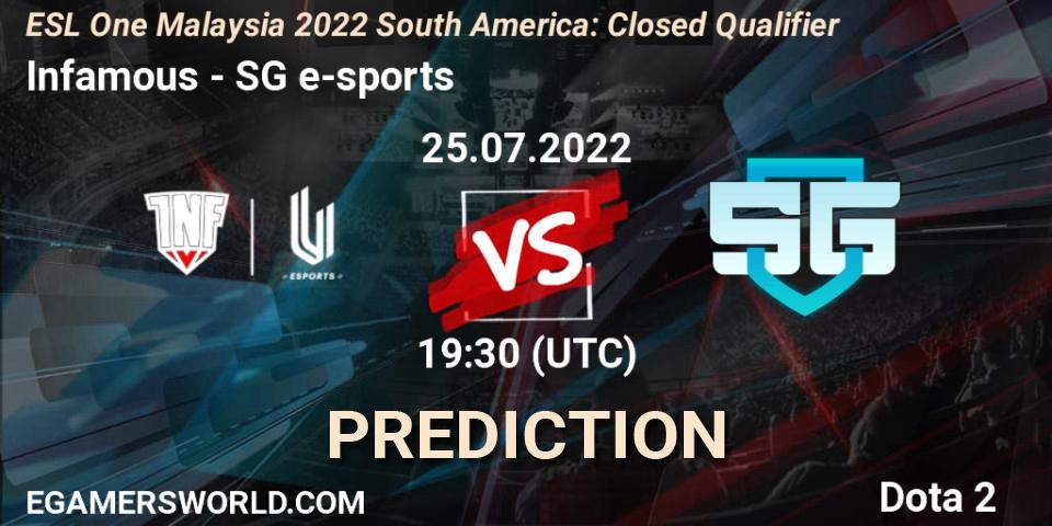 Infamous - SG e-sports: прогноз. 25.07.2022 at 19:33, Dota 2, ESL One Malaysia 2022 South America: Closed Qualifier