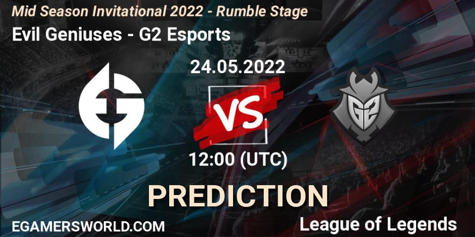 Evil Geniuses - G2 Esports: прогноз. 24.05.2022 at 10:00, LoL, Mid Season Invitational 2022 - Rumble Stage