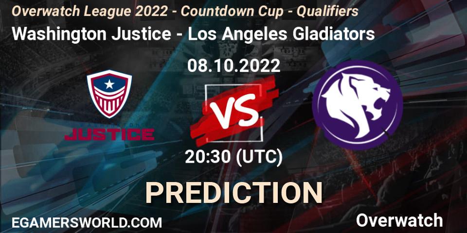Washington Justice - Los Angeles Gladiators: прогноз. 08.10.2022 at 20:45, Overwatch, Overwatch League 2022 - Countdown Cup - Qualifiers