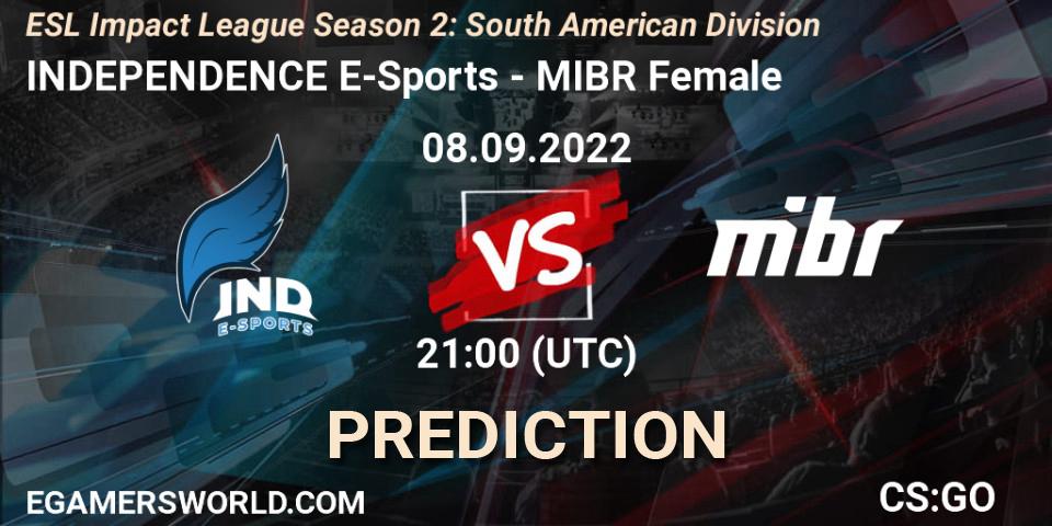 INDEPENDENCE E-Sports - MIBR Female: прогноз. 08.09.2022 at 21:00, Counter-Strike (CS2), ESL Impact League Season 2: South American Division