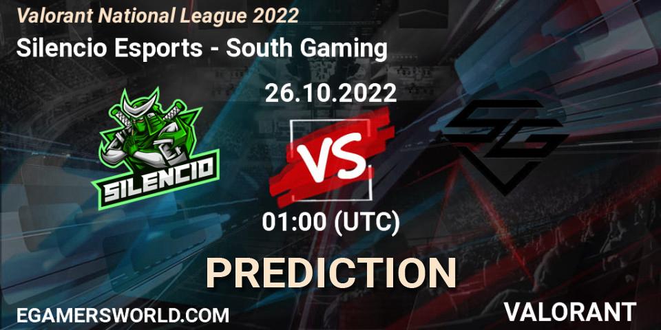 Silencio Esports - South Gaming: прогноз. 26.10.2022 at 01:00, VALORANT, Valorant National League 2022