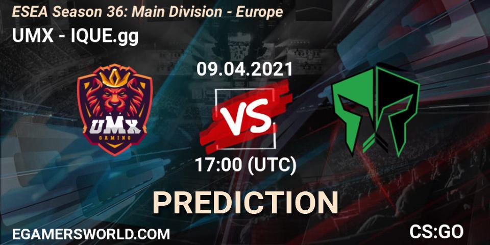 UMX - IQUE.gg: прогноз. 09.04.2021 at 17:00, Counter-Strike (CS2), ESEA Season 36: Main Division - Europe