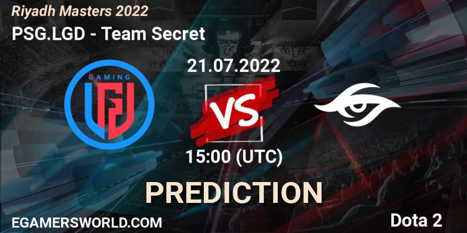 PSG.LGD - Team Secret: прогноз. 21.07.2022 at 15:05, Dota 2, Riyadh Masters 2022