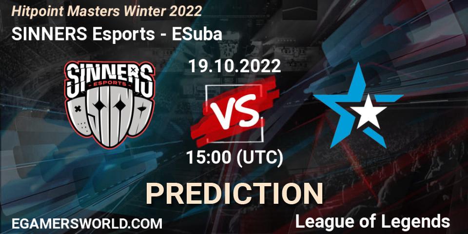 SINNERS Esports - ESuba: прогноз. 18.10.22, LoL, Hitpoint Masters Winter 2022