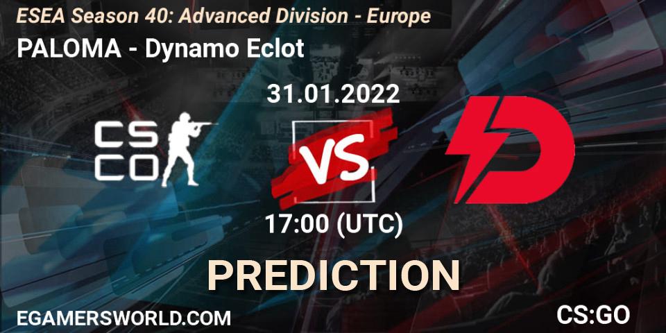 PALOMA - Dynamo Eclot: прогноз. 31.01.22, CS2 (CS:GO), ESEA Season 40: Advanced Division - Europe