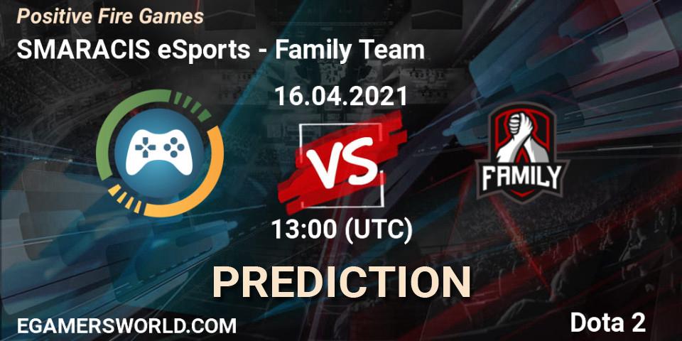 SMARACIS eSports - Family Team: прогноз. 16.04.2021 at 13:02, Dota 2, Positive Fire Games