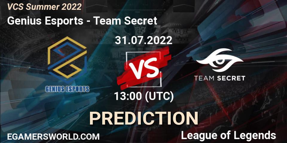 Genius Esports - Team Secret: прогноз. 31.07.2022 at 12:00, LoL, VCS Summer 2022