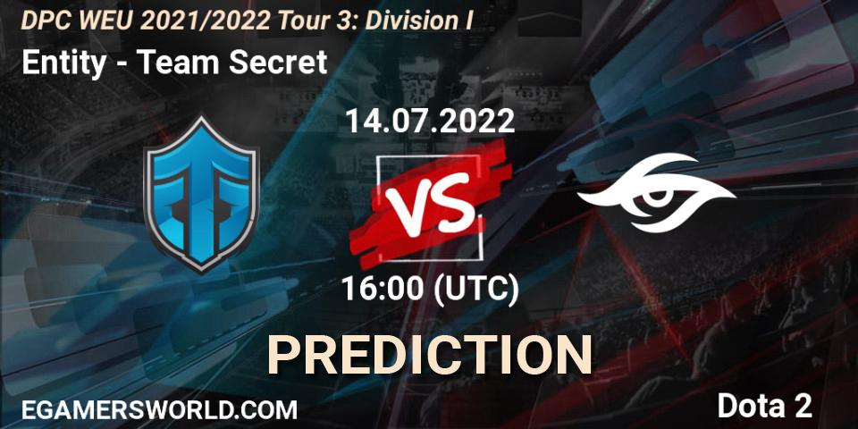 Entity - Team Secret: прогноз. 14.07.22, Dota 2, DPC WEU 2021/2022 Tour 3: Division I