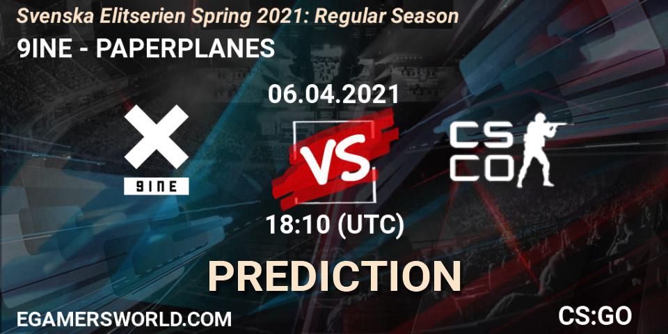 9INE - PAPERPLANES: прогноз. 06.04.2021 at 18:10, Counter-Strike (CS2), Svenska Elitserien Spring 2021: Regular Season