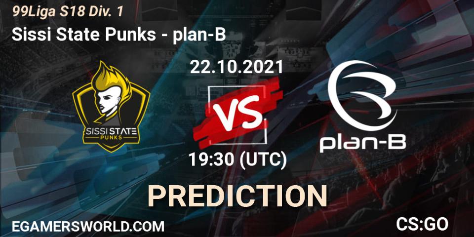 Sissi State Punks - plan-B: прогноз. 22.10.2021 at 19:30, Counter-Strike (CS2), 99Liga S18 Div. 1