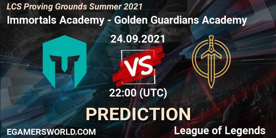 Immortals Academy - Golden Guardians Academy: прогноз. 24.09.2021 at 22:00, LoL, LCS Proving Grounds Summer 2021