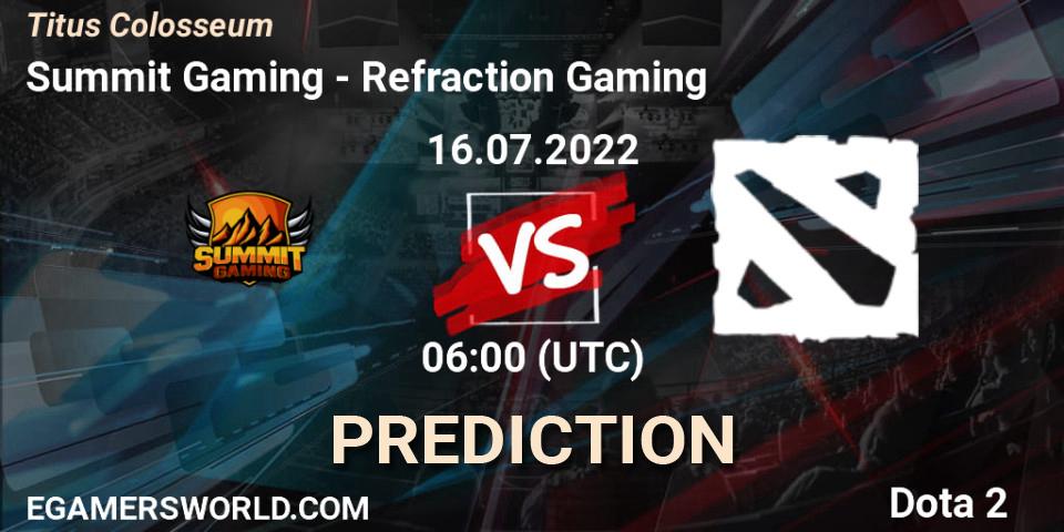 Summit Gaming - Refraction Gaming: прогноз. 16.07.2022 at 06:01, Dota 2, Titus Colosseum