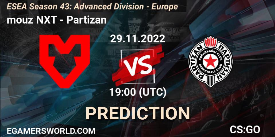 mouz NXT - Partizan: прогноз. 29.11.2022 at 19:00, Counter-Strike (CS2), ESEA Season 43: Advanced Division - Europe