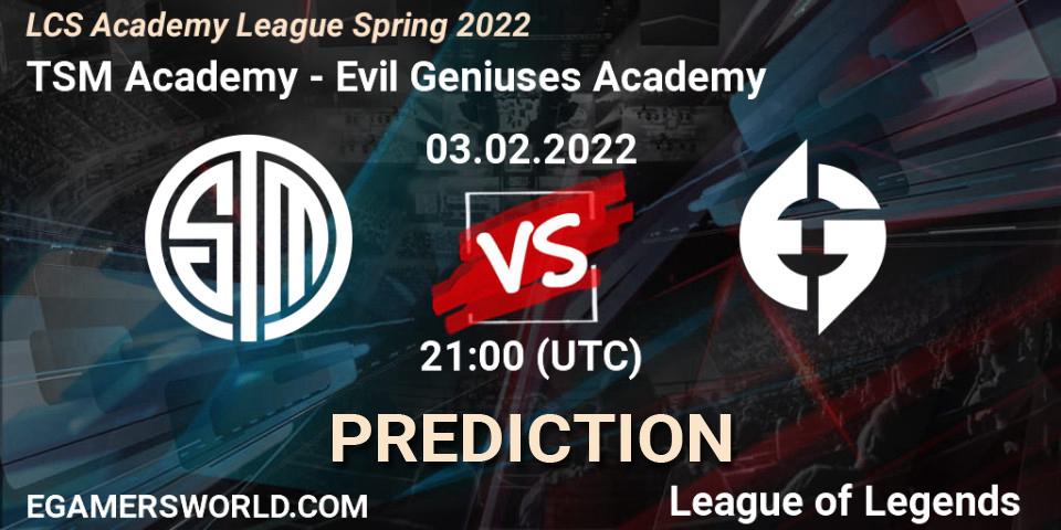 TSM Academy - Evil Geniuses Academy: прогноз. 03.02.2022 at 21:00, LoL, LCS Academy League Spring 2022