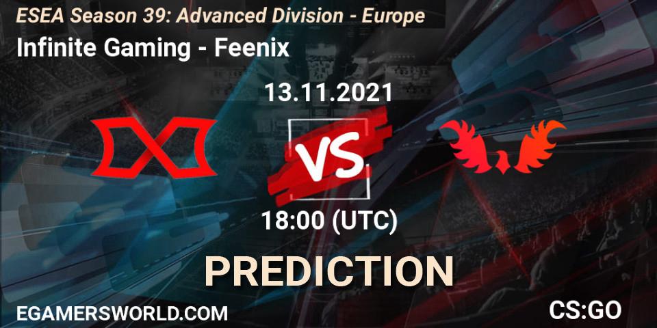 Infinite Gaming - Feenix: прогноз. 13.11.2021 at 18:00, Counter-Strike (CS2), ESEA Season 39: Advanced Division - Europe