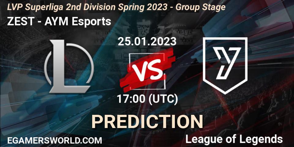 ZEST - AYM Esports: прогноз. 25.01.2023 at 17:00, LoL, LVP Superliga 2nd Division Spring 2023 - Group Stage