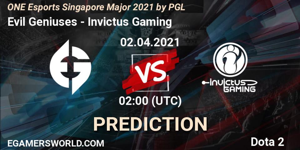 Evil Geniuses - Invictus Gaming: прогноз. 02.04.21, Dota 2, ONE Esports Singapore Major 2021