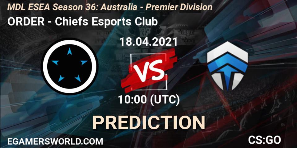 ORDER - Chiefs Esports Club: прогноз. 18.04.2021 at 10:00, Counter-Strike (CS2), MDL ESEA Season 36: Australia - Premier Division