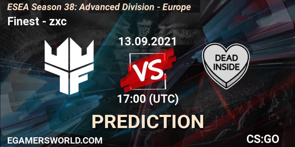 Finest - zxc: прогноз. 13.09.2021 at 17:00, Counter-Strike (CS2), ESEA Season 38: Advanced Division - Europe