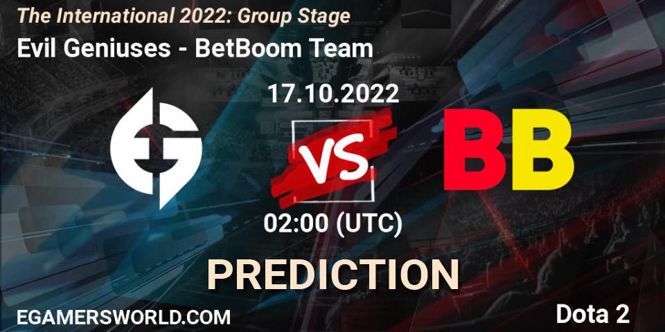 Evil Geniuses - BetBoom Team: прогноз. 17.10.2022 at 02:01, Dota 2, The International 2022: Group Stage