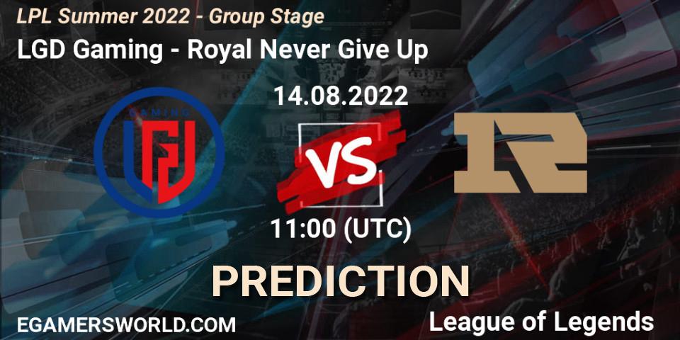 LGD Gaming - Royal Never Give Up: прогноз. 14.08.22, LoL, LPL Summer 2022 - Group Stage
