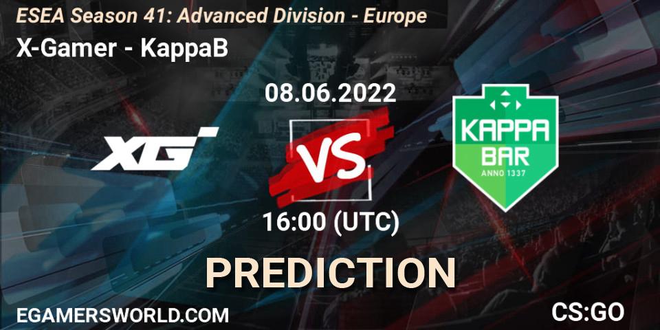 X-Gamer - KappaB: прогноз. 08.06.2022 at 16:00, Counter-Strike (CS2), ESEA Season 41: Advanced Division - Europe