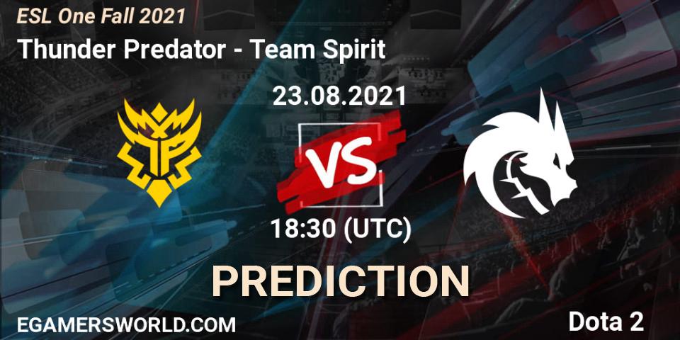 Thunder Predator - Team Spirit: прогноз. 24.08.2021 at 18:30, Dota 2, ESL One Fall 2021