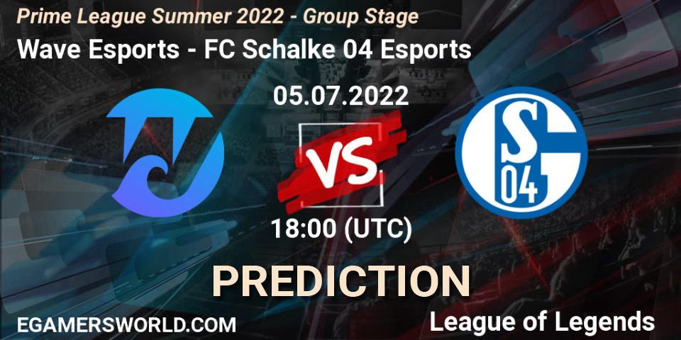 Wave Esports - FC Schalke 04 Esports: прогноз. 05.07.2022 at 18:00, LoL, Prime League Summer 2022 - Group Stage