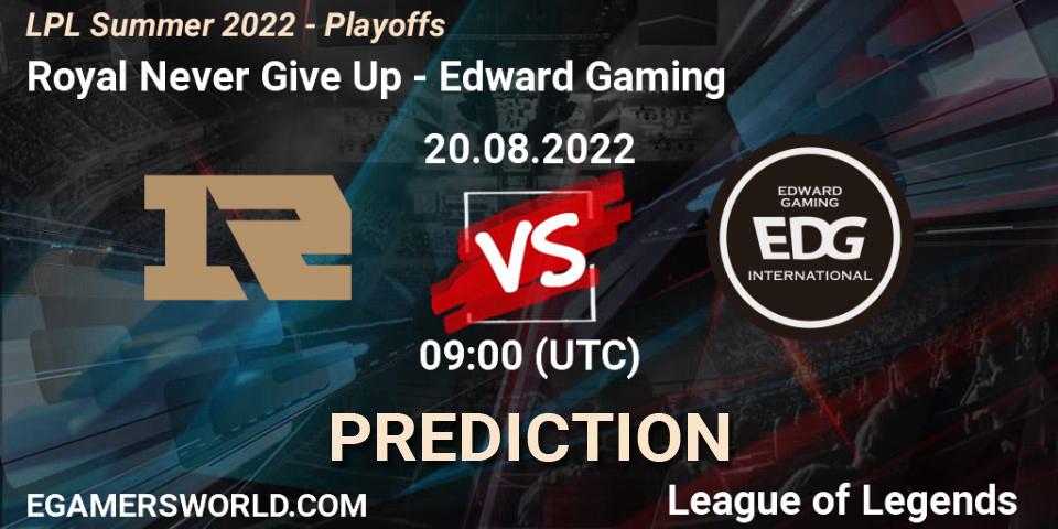 Royal Never Give Up - Edward Gaming: прогноз. 20.08.2022 at 09:00, LoL, LPL Summer 2022 - Playoffs