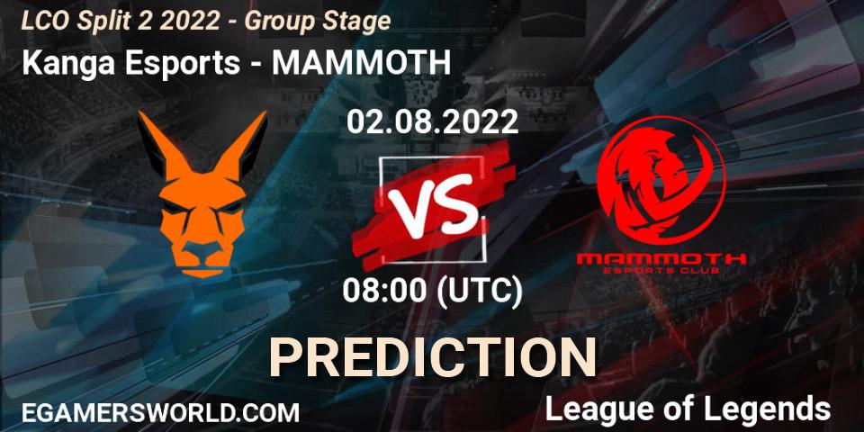 Kanga Esports - MAMMOTH: прогноз. 02.08.22, LoL, LCO Split 2 2022 - Group Stage