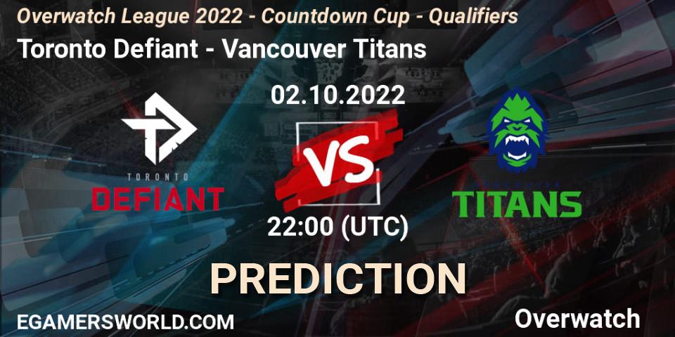 Toronto Defiant - Vancouver Titans: прогноз. 02.10.2022 at 22:20, Overwatch, Overwatch League 2022 - Countdown Cup - Qualifiers