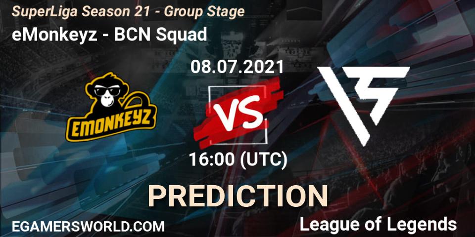 eMonkeyz - BCN Squad: прогноз. 08.07.2021 at 16:00, LoL, SuperLiga Season 21 - Group Stage 