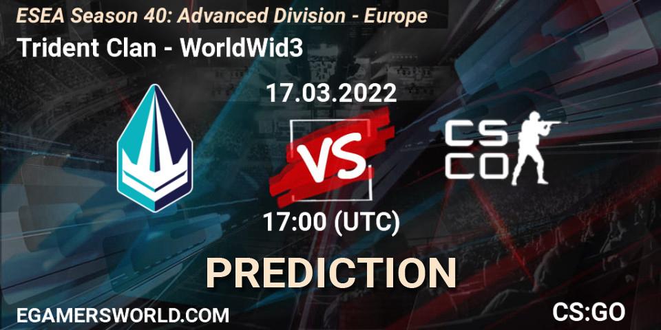 Trident Clan - WorldWid3: прогноз. 17.03.2022 at 17:00, Counter-Strike (CS2), ESEA Season 40: Advanced Division - Europe