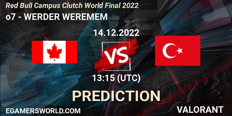 o7 - WERDER WEREMEM: прогноз. 14.12.2022 at 13:15, VALORANT, Red Bull Campus Clutch World Final 2022