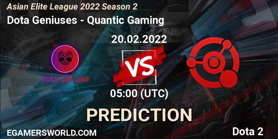 Dota Geniuses - Quantic Gaming: прогноз. 20.02.2022 at 04:59, Dota 2, Asian Elite League 2022 Season 2