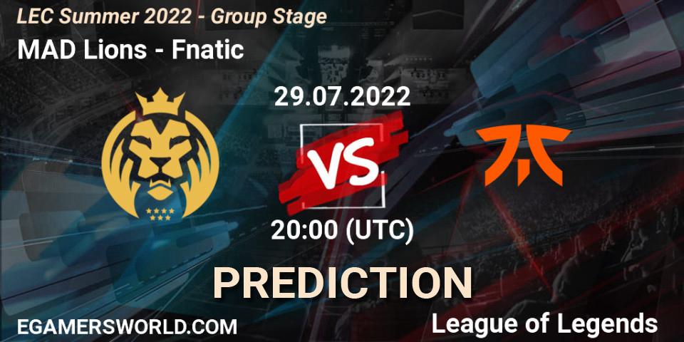 MAD Lions - Fnatic: прогноз. 29.07.2022 at 20:15, LoL, LEC Summer 2022 - Group Stage